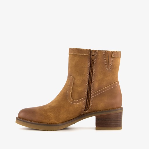 Dames enkellaarsjes met hak cognac