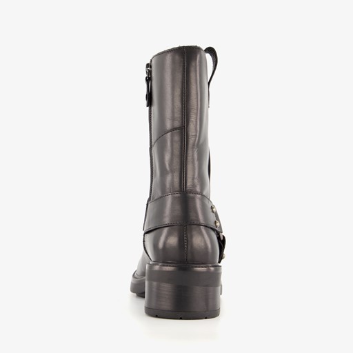 Leren dames biker boots met studs zwart