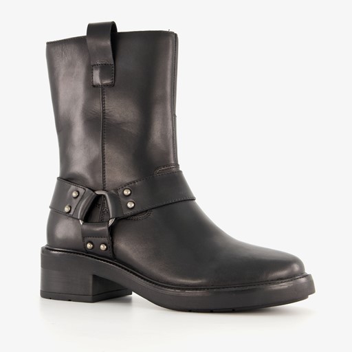 Leren dames biker boots met studs zwart
