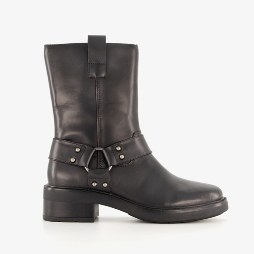 Leren dames biker boots met studs zwart