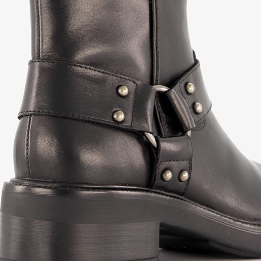 Leren dames biker boots met studs zwart