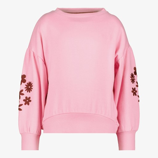 Meisjes sweater geborduurde mouwen roze