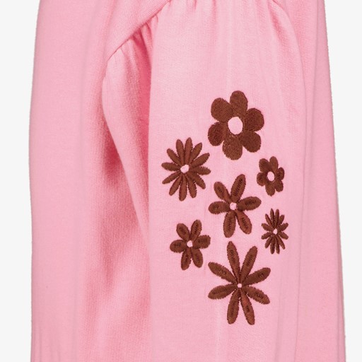 Meisjes sweater geborduurde mouwen roze