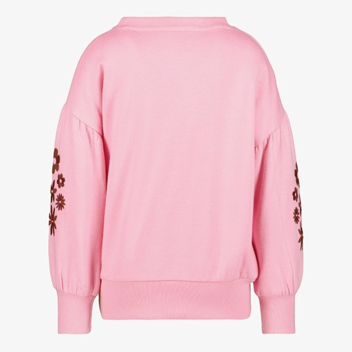 Meisjes sweater geborduurde mouwen roze