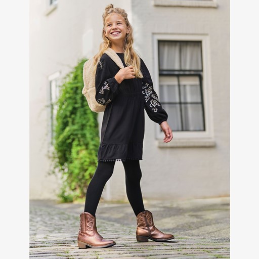 Meisjes jurk zwart met geborduurde details