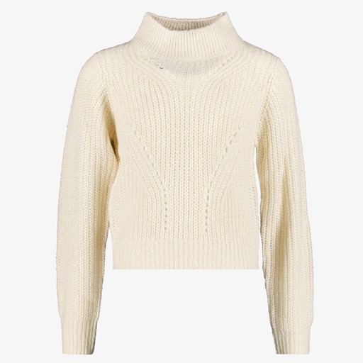 Meisjes sweater met col beige