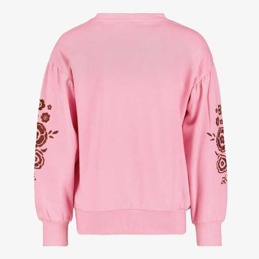 Meisjes sweater roze met bloemen