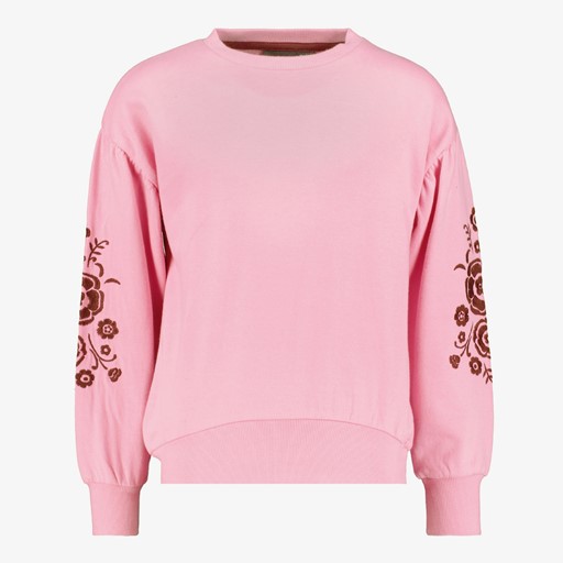 Meisjes sweater roze met bloemen