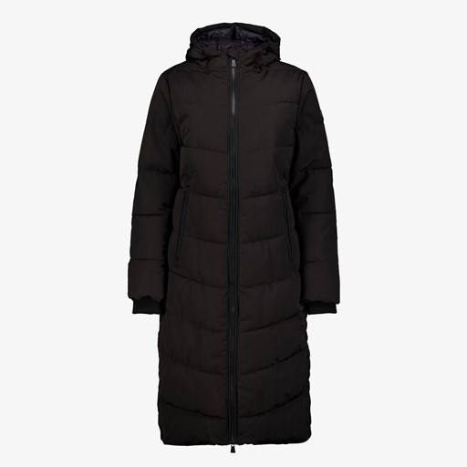 Lange gewatteerde dames parka jas zwart