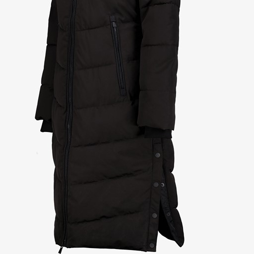 Lange gewatteerde dames parka jas zwart
