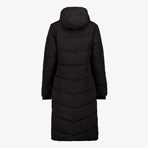 Lange gewatteerde dames parka jas zwart
