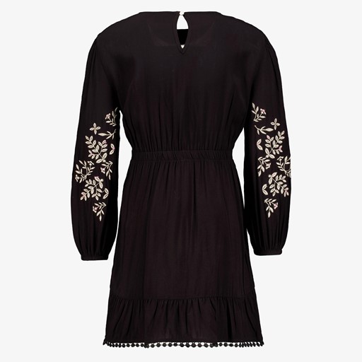 Meisjes jurk zwart met geborduurde details