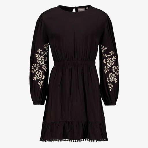 Meisjes jurk zwart met geborduurde details