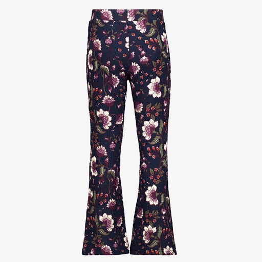 Meisjes flared broek met bloemenprint blauw
