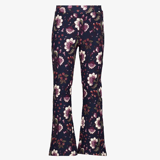 Meisjes flared broek met bloemenprint blauw