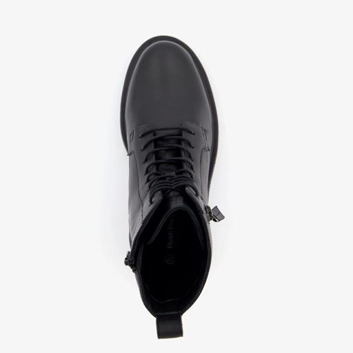 Leren dames veterboots zwart