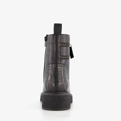 Leren dames veterboots zwart