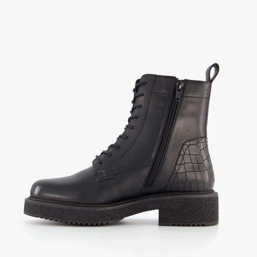 Leren dames veterboots zwart