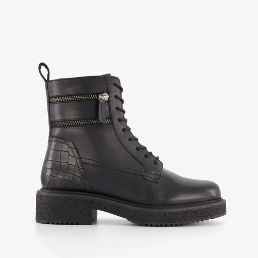Leren dames veterboots zwart