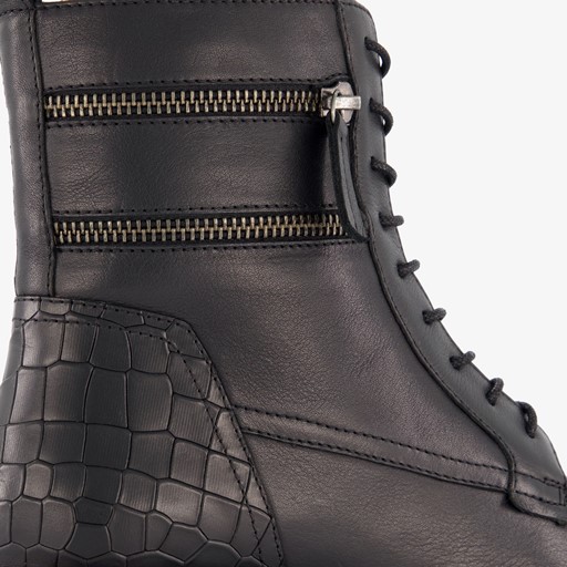 Leren dames veterboots zwart
