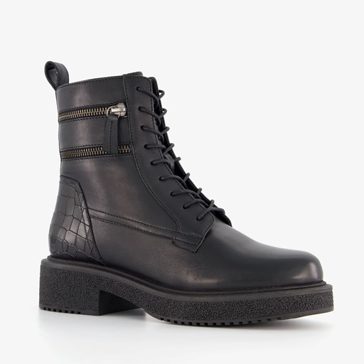 Leren dames veterboots zwart