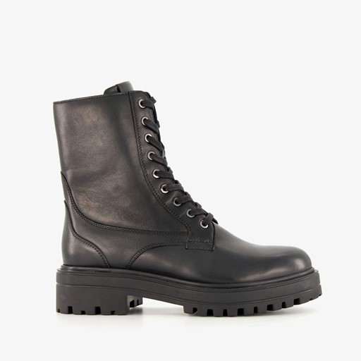 Leren dames veterboots zwart