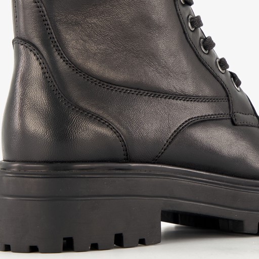Leren dames veterboots zwart