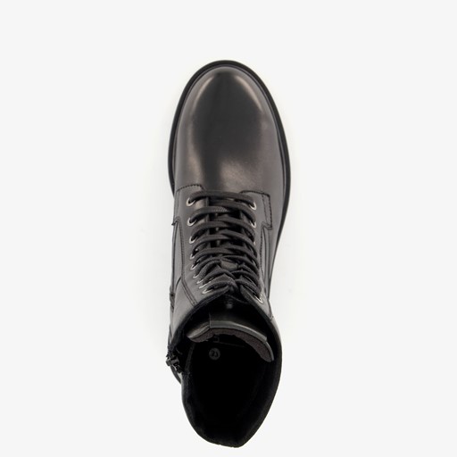 Leren dames veterboots zwart