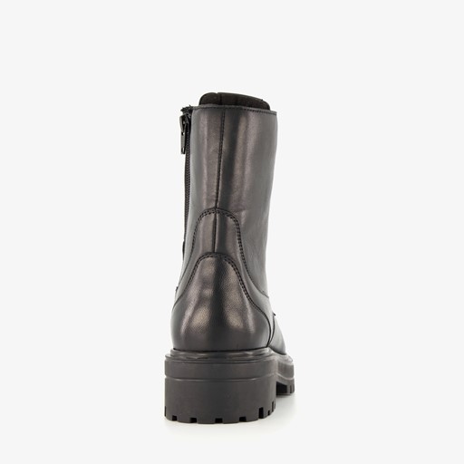 Leren dames veterboots zwart