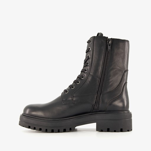 Leren dames veterboots zwart