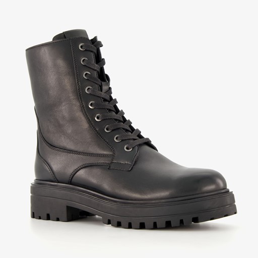 Leren dames veterboots zwart