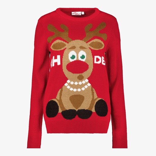 Dames kersttrui met Rudolf rood