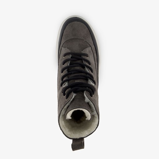 Leren dames veterboots grijs