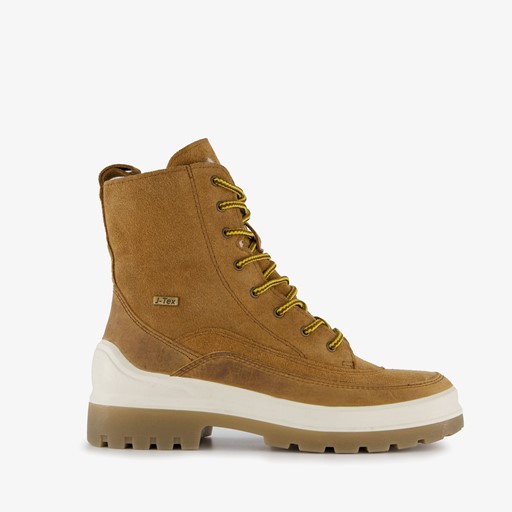 Leren dames veterboots cognac