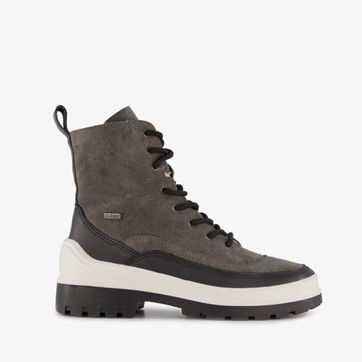 Leren dames veterboots grijs