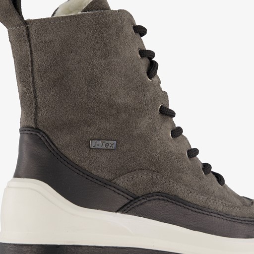 Leren dames veterboots grijs