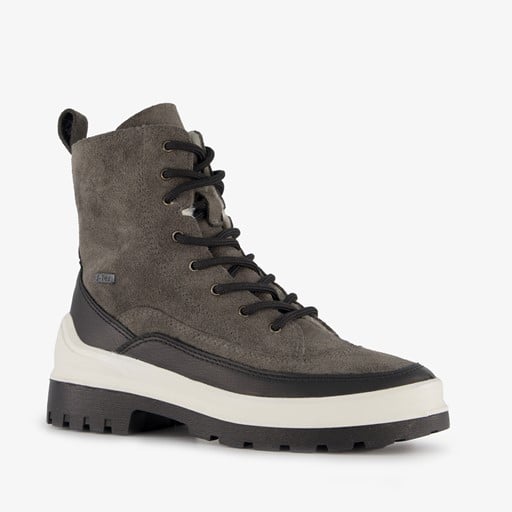 Leren dames veterboots grijs