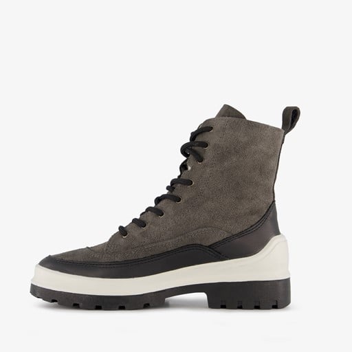 Leren dames veterboots grijs