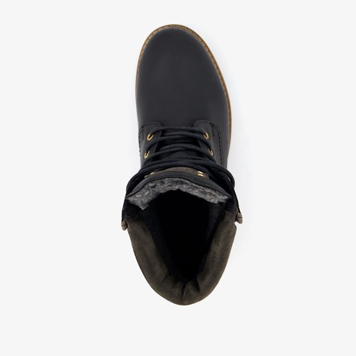 Leren dames veterboots zwart