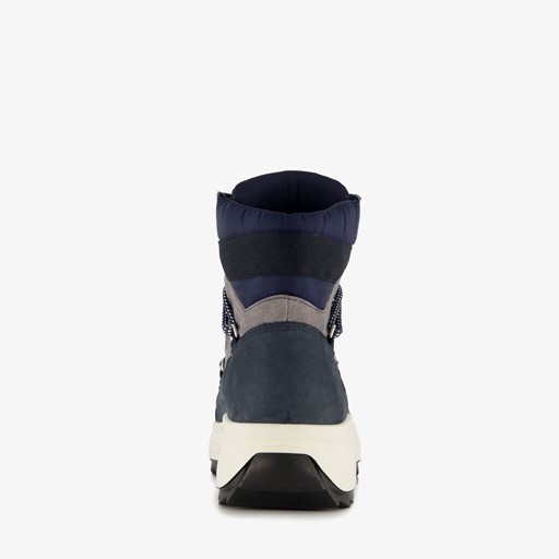 Leren dames veterboots grijs blauw