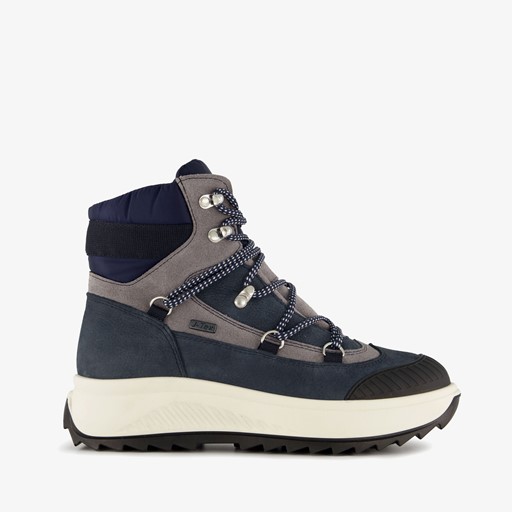 Leren dames veterboots grijs blauw