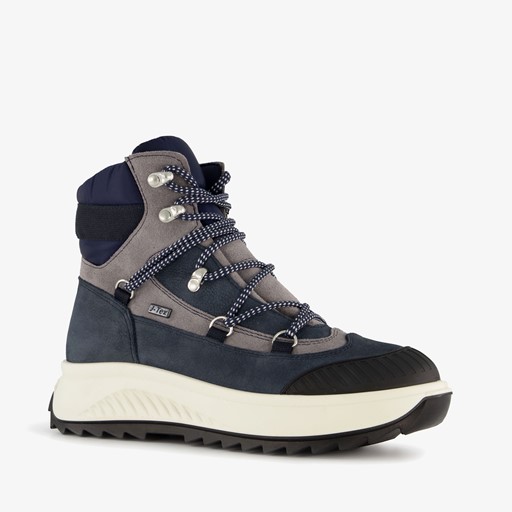 Leren dames veterboots grijs blauw