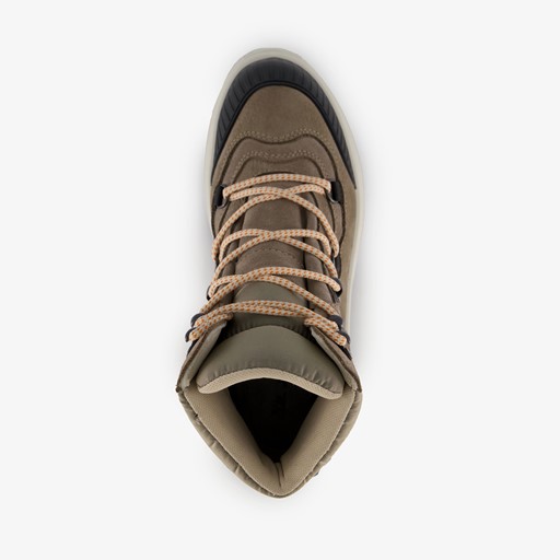 Leren dames veterboots beige zwart