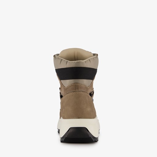 Leren dames veterboots beige zwart