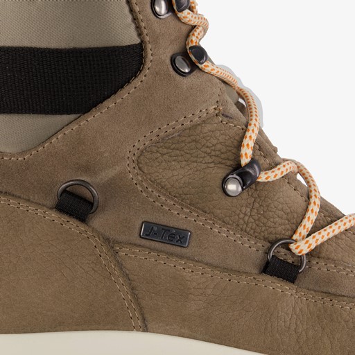 Leren dames veterboots beige zwart