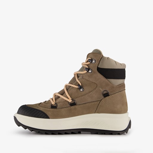 Leren dames veterboots beige zwart