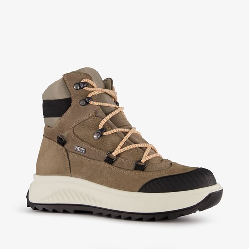 Leren dames veterboots beige zwart