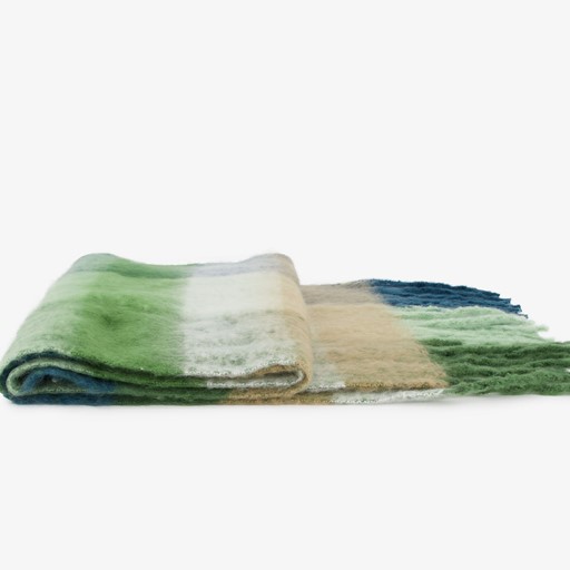 Geblokte dames sjaal met franjes groen blauw