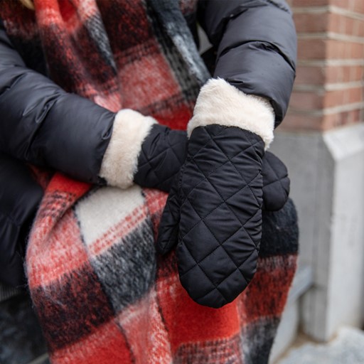 Gewatteerde dames wanten met imitatiebont zwart