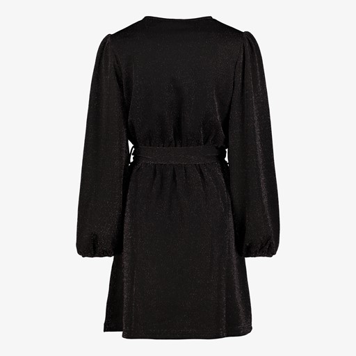Dames omslag jurk met glitter details zwart